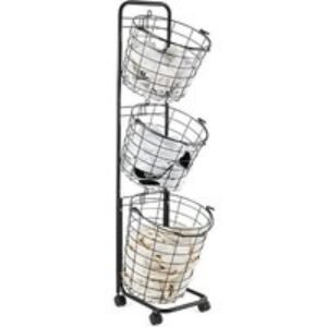 3-Tier Iron Rolling Laundry Basket with Wheels | Wowcher