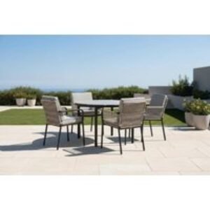 Nevada Putty Outdoor 4 Seater Round Dining Set with Stain-Proof Upholstery | Wowcher
