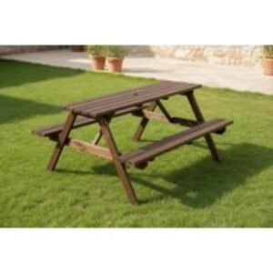 Solid Wood Picnic Table and Bench Set - Brown Grey | Wowcher