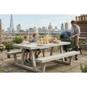 Aruba Grey Metal Picnic Table & Bench Set for 6 - Modern Outdoor Dining Solution | Wowcher