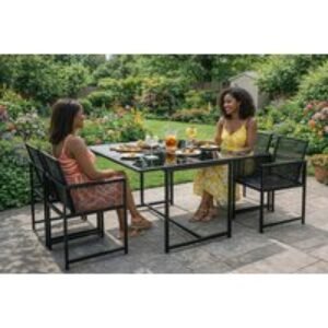 Space-Saving 4-Seater Rattan Garden Dining Set with Glass Table & Cushions | Wowcher
