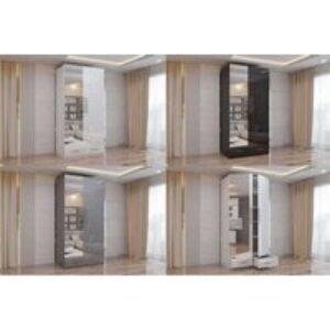 Contemporary 2 Door Mirrored Wardrobe - High Gloss MDF