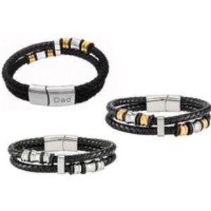 Men's Genuine Leather Bracelet with Silver & Gold Options | Wowcher