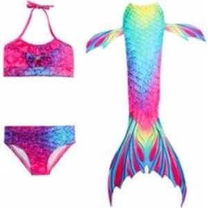 Kids' Mermaid Tail Swimsuit Set - Soft Polyester