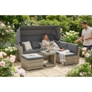 Weather-Resistant Rattan Modular Daybed Set with Retractable Canopy - 5-Seater Outdoor Lounge | Wowcher
