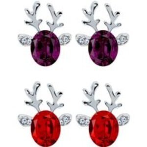 Christmas Reindeer Crystal Earrings - Red & Purple | Wowcher