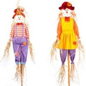 Rustic Garden Ornament Duo - Weather-Resistant Scarecrow Outdoor Décor on Bamboo Poles | Wowcher