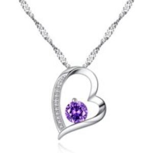 Heart Necklace & Earrings Set - Sterling Silver & Purple Gemstones | Wowcher