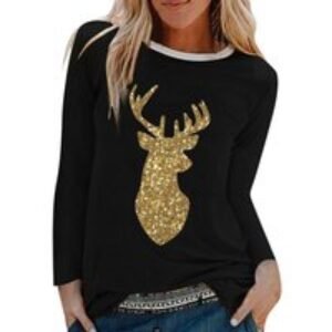 Novelty Christmas Antler Sequin T-shirt - 100% Polyester