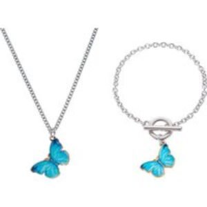 Turquoise Butterfly Jewellery Set - Matching Necklace & Bracelet