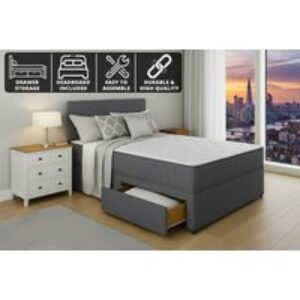 Grey Fabric Divan Bed with Storage & Mattress | Wowcher