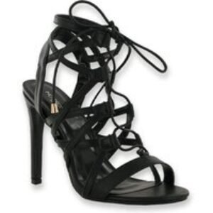 Black Women's Lace-Up High Heel Sandals - Synthetic Summer Party Shoes (UK 3-8) | Wowcher
