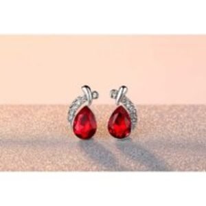 Fiery Red Water-drop Crystal Stud Earrings | Wowcher