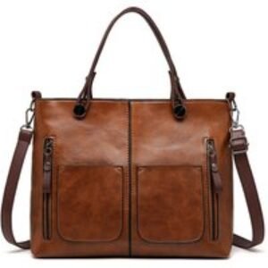 Unisex Black Vintage Vegan Leather Tote Bag - Classic Shoulder Handbag