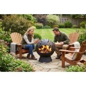 Globe Steel Fire Pit with Weatherproof Cover - Outdoor Heater & Log Burner | Wowcher