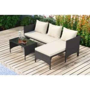 Modern Three-Seater Weather-Resistant Rattan Furniture Set with Reclining Sun Lounger | Wowcher