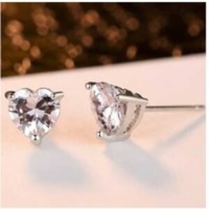 Silver Heart Crystal Stud Earrings - Lustrous Plated