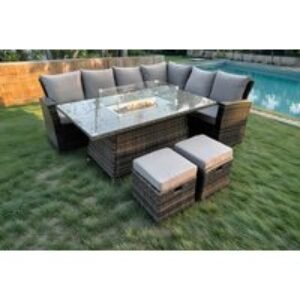 8-Seater Rattan Weatherproof Garden Dining Set with Fire Pit Table | Wowcher