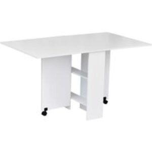 Space-Saving Extendable Dining Table with Storage & Wheels - White Particle Board
