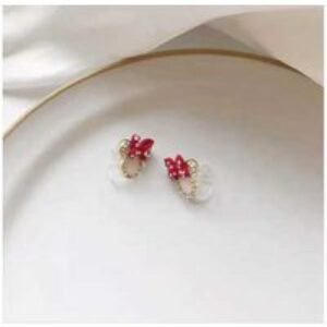 Sterling Silver Minnie Mouse Red Bow Stud Earrings - Hypoallergenic