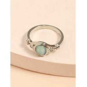 Elegant Oval Turquoise Gemstone Ring - Crafted in Platinum Finish | Wowcher