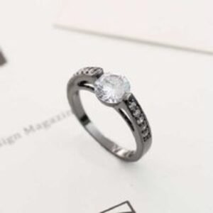 Exquisite Solitaire Black Gold-Plated Crystal Ring | Wowcher