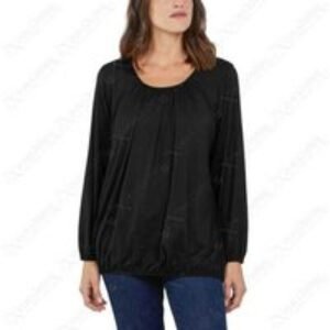 Unisex Black Chic Ruched Neck Loose Fit Jersey Top - Soft Viscose Blend