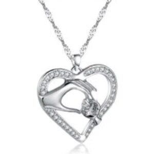 Heart-Shaped Crystal Pendant Silver Necklace - Adjustable Rhodium-Plated Chain