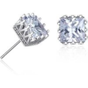 Rhodium-Plated Princess Cut Crown Crystal Stud Earrings - Mini 5mm