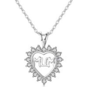 Elegant Rhodium-Plated Heart Jewellery Set for Mum - Necklace & Earrings with Cubic Zirconia | Wowcher