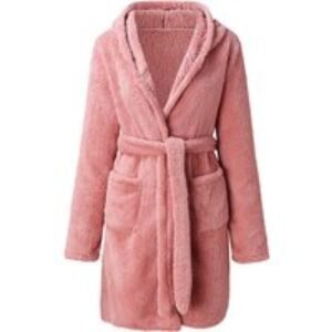 Black Women's Lightweight Fleece Hooded Bathrobe - Soft