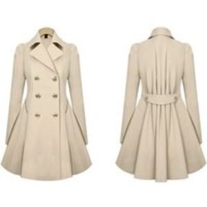 Black Women's Longline Pleated Double Breasted Winter Coat - 100% Polyester