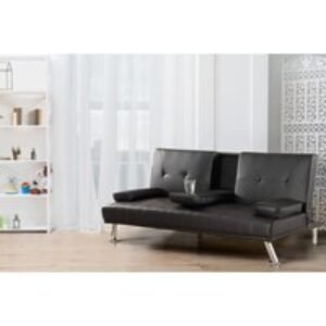Modern Faux Leather 3-Seater Cinema Sofa Bed with Cup Holders - Cream or Black | Wowcher