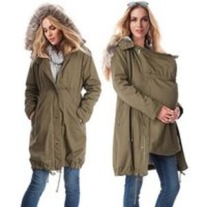 Black Women's Thermal-Lined Longline Maternity Parka Jacket - Faux Fur Hood