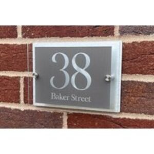 Personalised Metal Desk Name Plate - Floating Grey Acrylic Panel