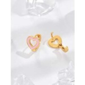 Charming Pink Love Heart Gold Hoop Earrings | Wowcher
