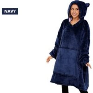 Unisex Black Lightweight Sherpa Bear Ears Hoodie Blanket - Cosy Summer Loungewear for All Genders | Wowcher