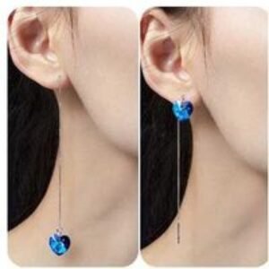 Ocean-Blue Swarovski Crystal Heart Earrings with Gift Box | Wowcher