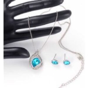 Aqua Elegance Jewellery Gift Set - Rhodium-Plated Necklace & Earrings | Wowcher