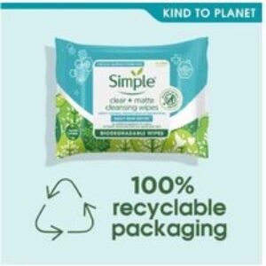 Simple Clear+Matte Skin Detoxifying Cleaning Wipes - Streak-Free
