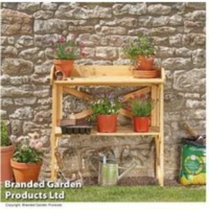 Wooden Two-Tier Potting Bench Garden Storage Station - Durable Timber