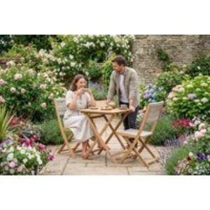 Acacia Hardwood & Rope Foldable Bistro Set - 2-Seater Outdoor Garden Furniture | Wowcher