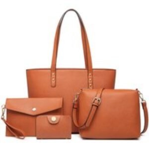 Black Miss Lulu 4-Piece Vegan Leather Tote Bag & Crossbody Purse Set - Multi-Compartment