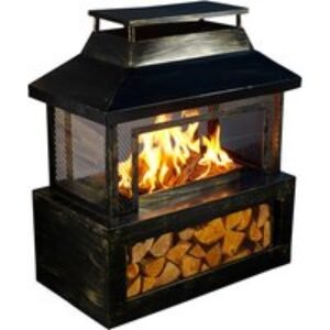 Neo Black Steel Outdoor Log Burner Fire Pit with Mesh Safety & Log Storage | Wowcher