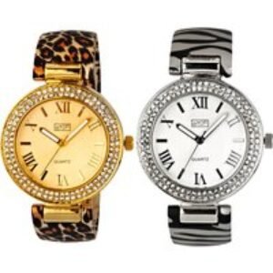 Eton Quartz Ladies Watch - Rhinestone Animal Print