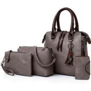 Black 4-Piece Retro Vegan Leather Tote Bag Set - Multi-Compartment Handbags & Crossbody Purse for Everyday Use | Wowcher