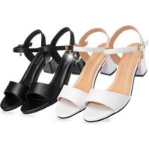 Black Women's PU Block Heel Sandals - Open Toe