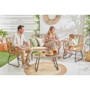 PRICE DROP! 4-Seater Bamboo Effect Rattan Garden Sofa Set - Weather-Resistant Outdoor Lounge | Wowcher