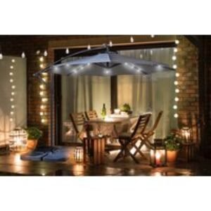 PRICE DROP! Grey 3M LED Solar Waterproof Parasol & Base | Wowcher