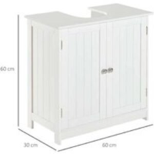 HOMCOM Classic White MDF Freestanding Under Sink Bathroom Cabinet - Space-Saving Storage